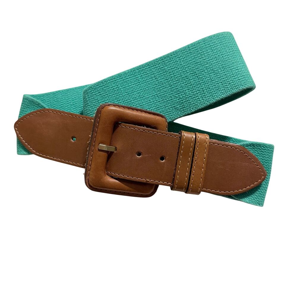 Brown leather and green stretch belt women’s medium